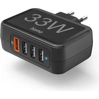 Hama Schnellladegerät 4 Ports Qualcomm 3.0 4x USB-A 33W schwarz