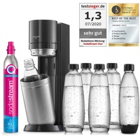 SodaStream Wassersprudler DUO mit CO2-Zylinder, 4x 1L Glasflasche und 2x 1L spülmaschinenfeste Kunststoff-Flasche, Höhe: 44cm, Farbe: Titan