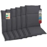 GO-DE Textil Bequeme und attraktive Polsterauflagen für Hochlehner-, Mittellehner- und Niederlehner-Gartenstühle (6er-Set, Uni Anthrazit, Hochlehner)