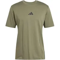 adidas Men's Essential Three Stripes Single Jersey Tee, Olive strata/Black, M