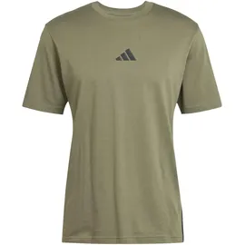 adidas Men's Essential Three Stripes Single Jersey Tee, Olive strata/Black, M