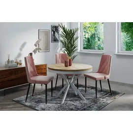 WFL GROUP Runder Ausziehbarer Esstisch - Loft Style Tisch mit Weißen Metallbeinen - 90 bis 170 cm - Industrieller Tisch für Wohnzimmer - Kompakt - 90 cm - Eiche Craft