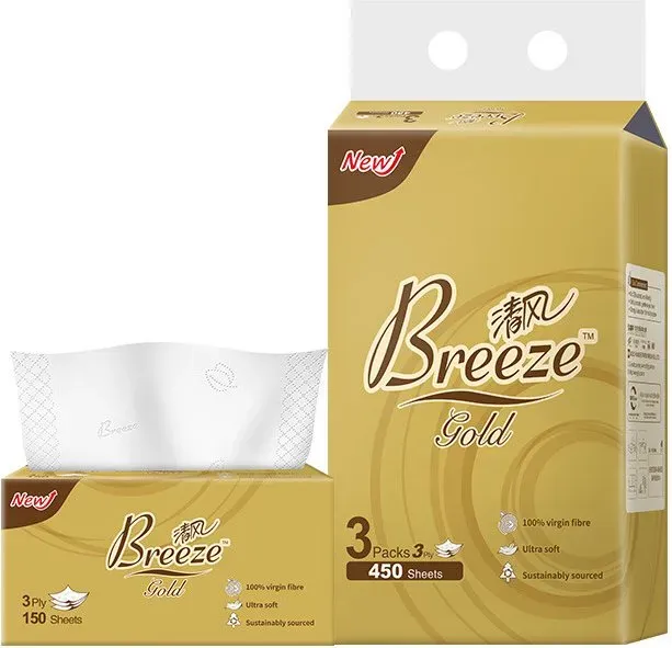 Breeze Gold Kosmetiktücher, Größe M, 3-lagig, 150 Blatt x 3 x 16