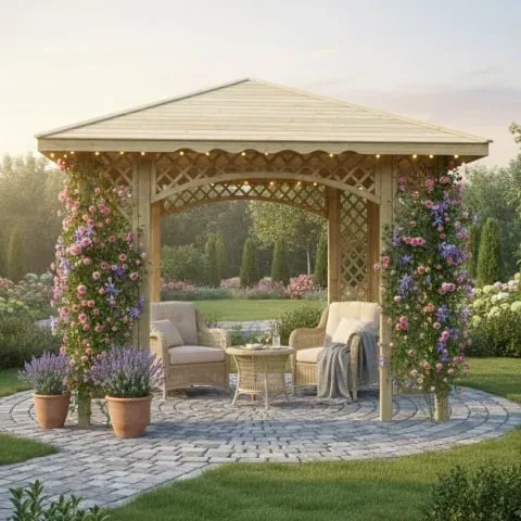 Pavillon Natalia 349x349cm Bausatz Fichte kdi grün mit Holzdach