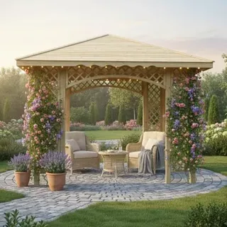 Pavillon Natalia 349x349cm Bausatz Fichte kdi grün mit Holzdach