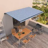 IKAYAA Alu Gelenkarmmarkise 500 x 350 cm Markise Gelenkmarkise Terrassenmarkise Klemmmarkise Sonnenmarkise Balkonmarkise wasserabweisend Polyester, Blau und weiß