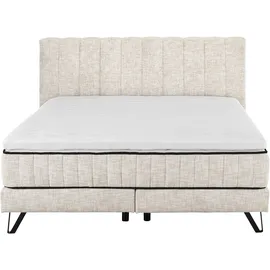 Set One by Musterring Boxspringbett "Baldwin", beige, B:202cm L:212cm, 100% Polyester, SET ONE BY MUSTERRING, Komplettbetten, Boxspringbett, Liegefläche 180 x 200 cm, Duo-Matratze, Kopfteil mit Steifensteppung