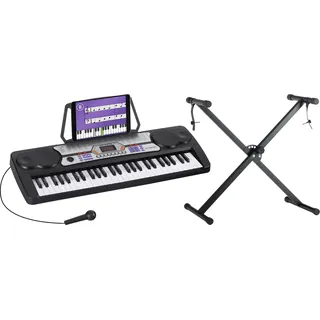 McGrey BK-5410 Keyboard Mini-Ständer Set - Einsteiger-Keyboard mit 54 Tasten - 255 Sounds - 255 Rhythmen - Inklusive Netzteil, Notenständer, Mikrofon und Mini-X-Keyboardständer - Schwarz