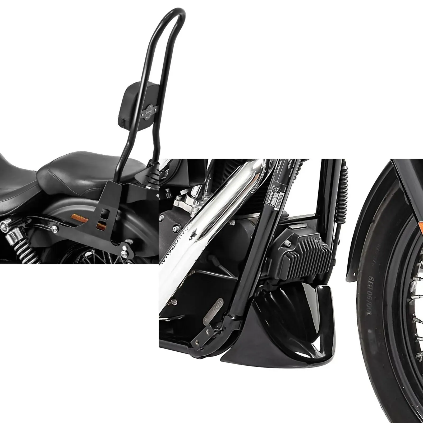 Set: Sissybar passend für Harley Davidson Dyna Street Bob 06-08 passend für Harley Davidson Craftride Fast Rider-XL inkl. Gepäckträger schwarz + Bugspoiler passend für Harley Davidson Dyna Street Bob 06-17 Craftride