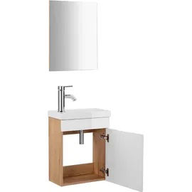 WELLTIME Badmöbel-Set »Lund Gästebad Gästebadezimmmer Set Gäste-WC Waschplatzset«, (Komplett-Set), Waschtisch, Spiegel und Waschbecken Breite 40 cm, weiß