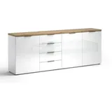 XORA Sideboard, Weiß Hochglanz, Metall, 4 Fächer, 4 Schubladen, 240x43x89 cm, Beimöbel erhältlich, Schlafzimmer, Schlafzimmer Kommoden,