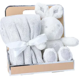 Antonio Baby Plüsch Decke mit Stofftier Hase grey