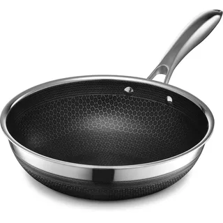 Hexclad Hybrid Non-Stick Wok, 10-Zoll, Stay-Cool-Griff, Geschirrspüler sicher, Induktionsbereit, kompatibel mit allen Kochfeldplätzen