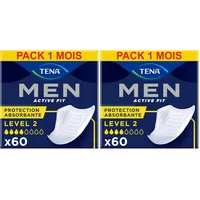 TENA MEN Absorbierende Protektoren, Level 2-60 Einlagen im Monatspaket (6 x 10), einzeln verpackt - Hygieneeinlagen für Männer bei mittlerem Harnverlust und Inkontinenz (Packung mit 2)