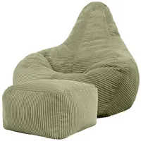 I.C.O.N. Icon Dalton Sitzsack mit Hocker Cord, Salbeigrün, Gaming