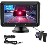 AHD 1080P 4.3 Zoll Rückfahrkamera mit Monitor Kein Bohren Rückfahrkamera Auto Einfache Installation Geeignet für Nachtsicht IP68 Wasserdicht Auto Rückfahrkamera Unterstützung für DC 12V Auto