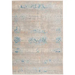 Orientteppich LEONIQUE "Selena" Gr. 6, blau (grau, türkis), B:200cm H:5mm L:290cm, Kunstfaser, Teppiche, Fransenteppich, Vintage-Optik, Kurzflor, Teppich mit Fransen