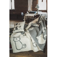 Ger3as Wendedecke Wolldecke Plaid 130 x 200 cm Warme Decke aus Schafwolle Decke Kuscheldecke Wolle Überwurf, Plaid oder Kuscheldecke für Sofa (Katze Grau)
