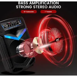 Pyle Audio Pyle PA Bluetooth Lautsprecher- Karaoke Maschine mit Karaoke Mikrofon, 600W, Musikbox Bluetooth Box, Partybox, Rechargeable, 10” Subwoofer, 1” Tweeter, Aufnahmefunktion, Partybeleuchtung, USB/SD-Radio