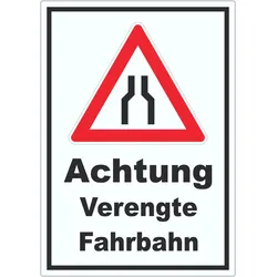 Aufkleber Achtung Verengte Fahrbahn A1 (594x841mm)