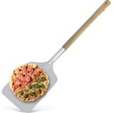 Praknu Pizzaschieber Pizzaschieber Eckige Pizzaschaufel, Eckig 30x30cm - Große Fläche - Abnehmbarer Holzgriff 83cm silberfarben