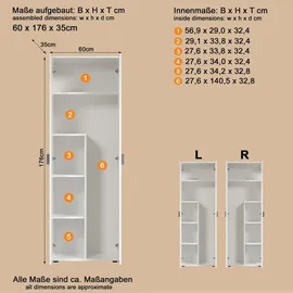 trendteam Mehrzweckschrank 60 x 176 x 35 cm 2-türig / weiß