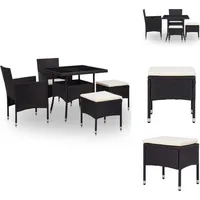 vidaXL 5-tlg. Garten-Essgruppe Schwarz Poly Rattan und Glas - Gartenmöbel-Sets - Schwarz