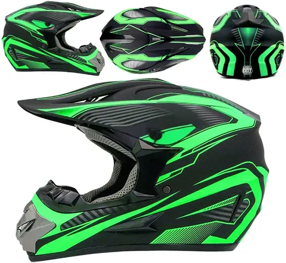 Motocross-Helm für Motorrad, schwarz mit grün, Größe M, A3616
