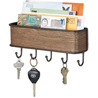 mDesign Schlüsselbrett mit Ablage - vielseitiges Schlüsselboard aus mattem Metall mit Akzenten aus Wallnuss- mit Briefablage für Post oder auch Handys