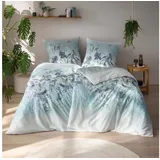 Estella Bettwäsche Estella Bio Mako Satin Bettwäsche 135x200 Soraia azur blau Blätter, Bio Baumwolle, 2 teilig, für Sommer und Winter blau