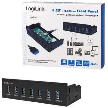 "LogiLink USB 3.0 hub, 7-port 5.25\" internal, with fast charging port - Hub - 6 x SuperSpeed USB 3.0 + 1 x SuperSpeed USB 3.0 (laden)"