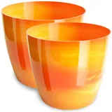 PECZEKO Blumentopf glänzender, Pflanzkübel aus Übertopf Kunststoff Dekorativer Topf für, groß und klein Pflanzen, 2er-Set blumenkübel, blumenkübel kräutertopf, (2 Pack) Orange, ø 14 cm
