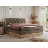 MKS Meble King Boxspringbett 180x200 mit Bettkasten Eiche, Polsterbett 180x200 mit Matratze H4, Bett 180x200 mit Kopfteil, Bett mit Holzrahmen in W... - Braun