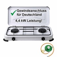 BlueCraft Gaskocher, (inkl. Gasschlauch und Gasregler), Campingkocher 2-flammig, Gasherd 50 mbar weiß