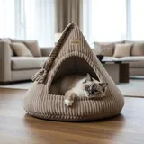 PRASKA Katzenhöhle mit verstecktem Spielzeug Handcraft - Katzenbett für Große Katzen - Rattle Cap Katzenbett Katzenhaus Creme Katzenhöhle & Hundehöhle für kleine Hunde