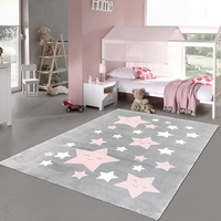 Teppich-Traum Spiel-Teppich weich rosa weiß Sternen in anthrazit 120x170 cm