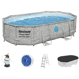 BESTWAY Power Steel Swim Vista Series Set 488 x 305 x 107 cm steinwandoptik inkl. Filterpumpe