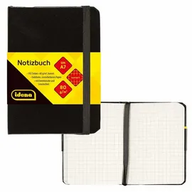IDENA Notizbuch 80g/m2 kariert schwarz DIN A7