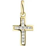 Kreuzanhänger JOBO "Anhänger Kreuz", gelb (gelbgold 375), Schmuckanhänger, Damen, Gelbgold 375, 375 Gold mit 11 Zirkonia