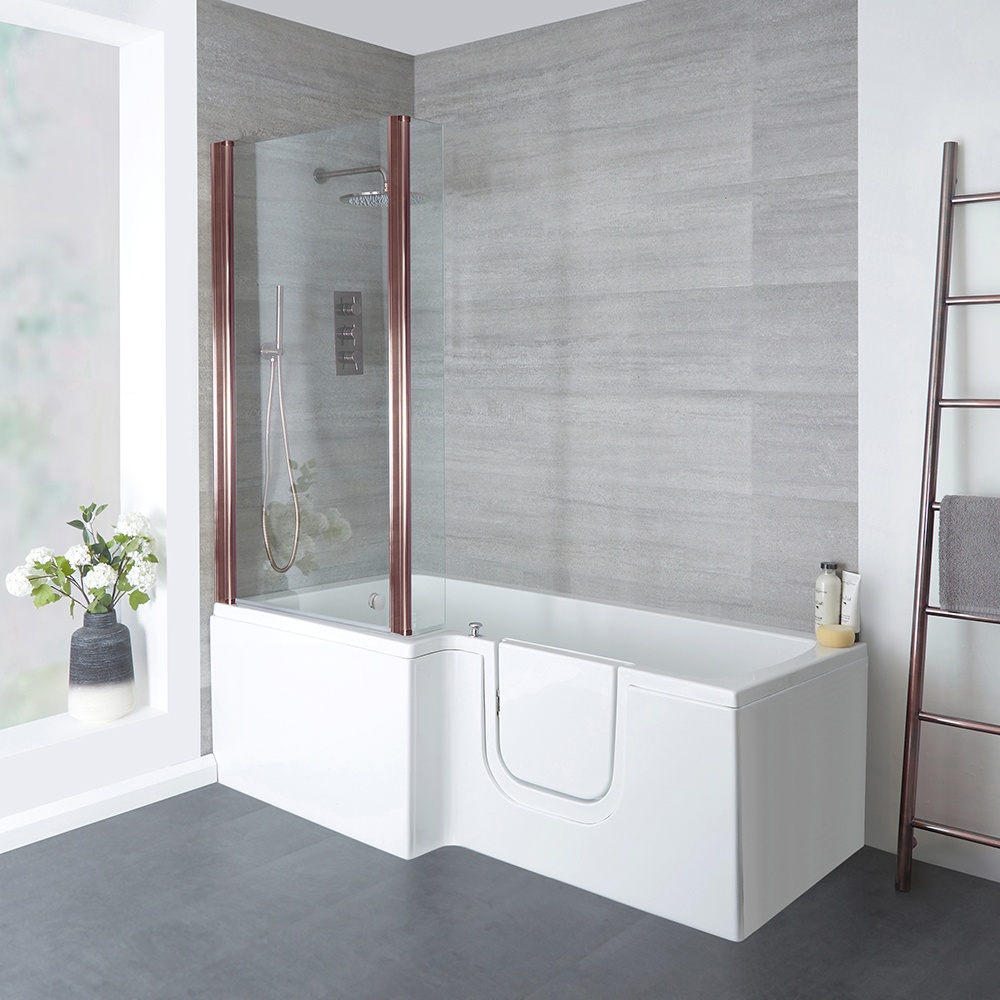 Begehbare Badewanne mit Duschzone, eckig, 170cm x 85cm – Aufsatz und Position der Tür wählbar – Merso Hudson Reed