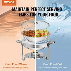 Vevor 2 Stk. Chafing Dish Profi Set Wärmebehälter Edelstahl + Glas Buffet Set Rund 2 x 3,5 L, 33,5 x 33,5 x 7 cm Jeder Behälter, Speisewärmer für Buffets, Familienfeiern, Bankette, Hochzeiten usw.