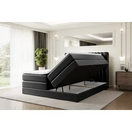 altdecor Boxspringbett mit Matratze, Topper, Polsterbett mit, Bettkasten SERENE KING - 160x200 - Schwarz Kunstleder