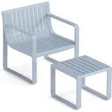 Goplus Gartenmöbel Set 2 teilig, Gartenstuhl ergonomisch & Beistelltisch Outdoor aus PP, Balkonset Balkonmöbel - Blau