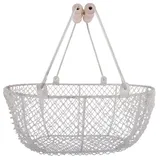 esschert design Dekokorb Drahtkorb klein mit Holzgriffen Dekoration Korb Garten Erntekorb silberfarben