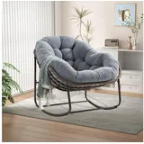 LuxusKollektion Schaukelsessel Schaukelstuhl Rattan Grau - Sherpa Fleece Eiförmig - 95x111x80cm