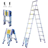 HOSTRÖM Teleskop-Trittleiter 10 Stufen EXTENDACT10, Teleskopleiter 2,9m+2,6m, Faltbare Teleskop-Trittleiter, Max. Arbeitshöhe 4,4m, 5 Jahre Garantie