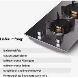 Klarstein Gaskocher 2 Flammig, Einbau-Gaskocher für Innenbereich & Wohnmobil, 4200W Edelstahl-Gaskocher, 2 Flammen Gaskocher, Gasherde mit