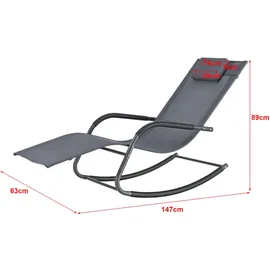 [en.casa] Liegestuhl, Caracena 2er Set 147x63x89cm Sonnenliege bis 120kg Schwingliege Schaukelnd Dunkelgrau