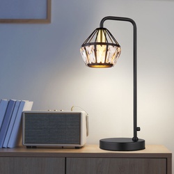 Tischlampe Leseleuchte Lampe Tischleuchte Glas Kristalle Schlafzimmer, Metall schwarz, 1x E14 Fassung, LxBxH 21,5x12,5x43 cm
