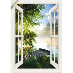 Artland Wandbild »Fensterblick Angelsteg am Fluss«, Fensterblick, (1 St.), als Alubild, Outdoorbild, Leinwandbild, Poster, Wandaufkleber Artland Farbe Bild(er): weiß